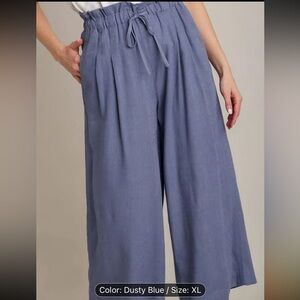 Umgee Dusty Blue Linen Blend Wide-Leg cropped Pants